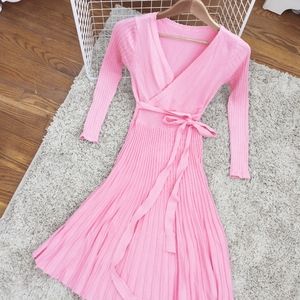 Long sleeve pink sweater dress spring dress